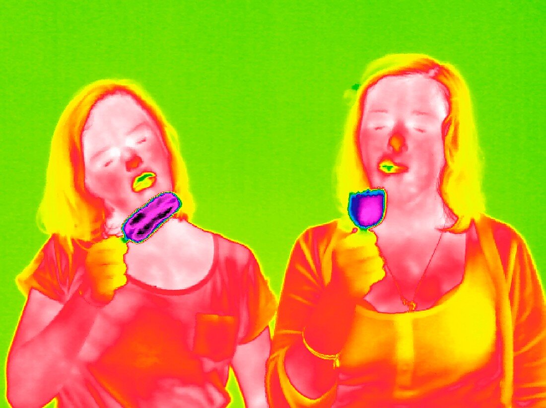 Women eating ice lollies,thermogram