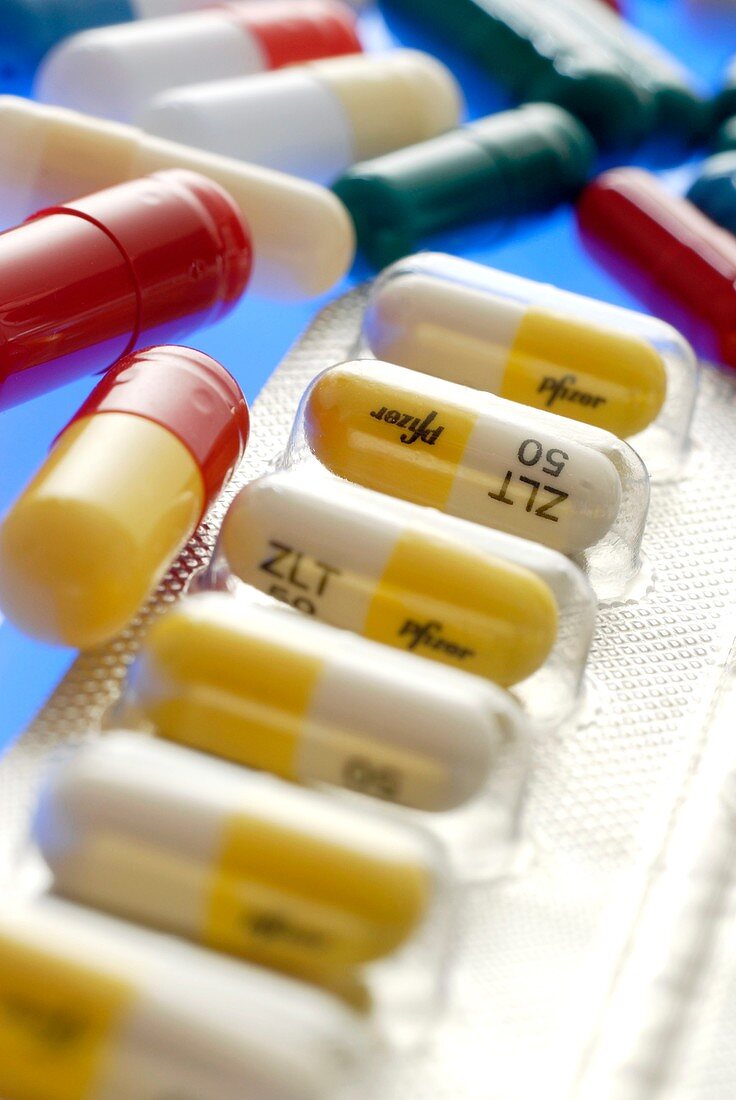 Colourful assortment of pills