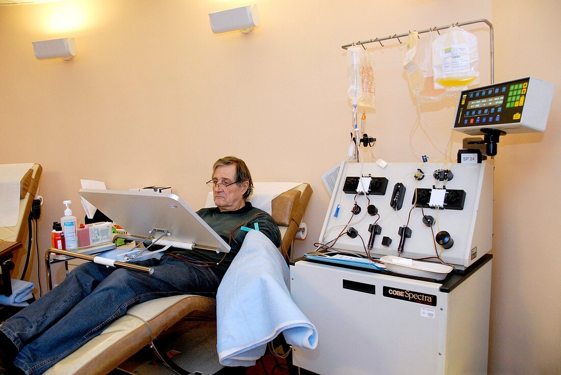 Man donating blood platelets