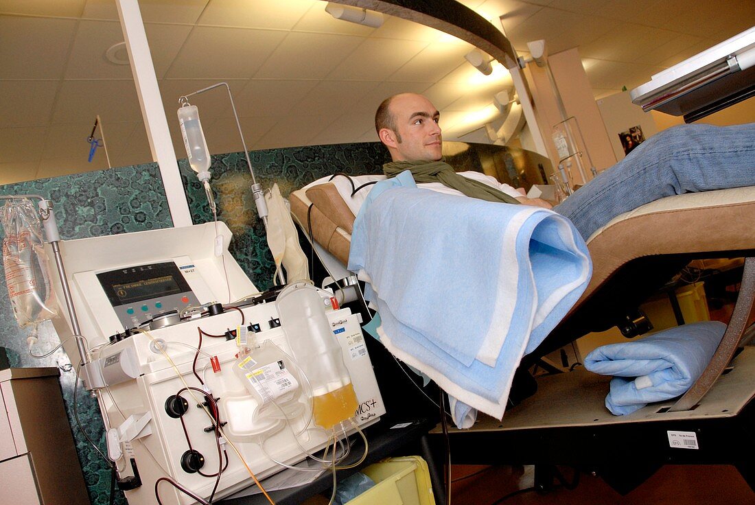 Man donating blood platelets