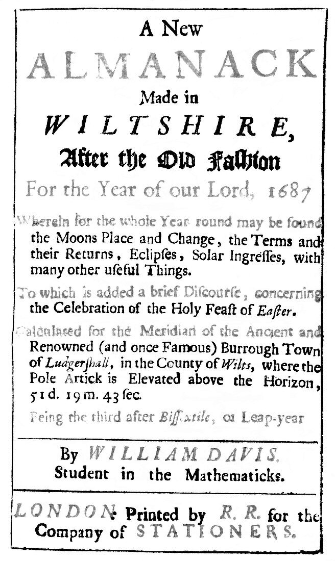 Title page for 17th century almanac