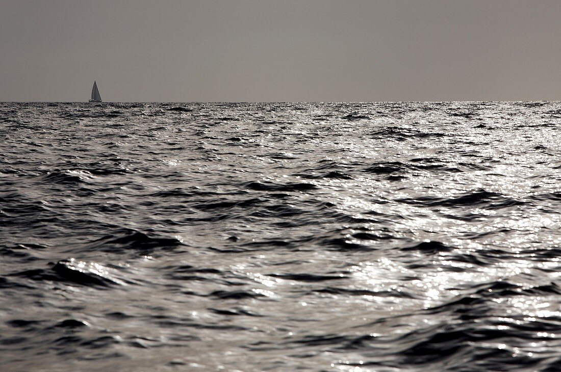 Sailing yacht on horizon
