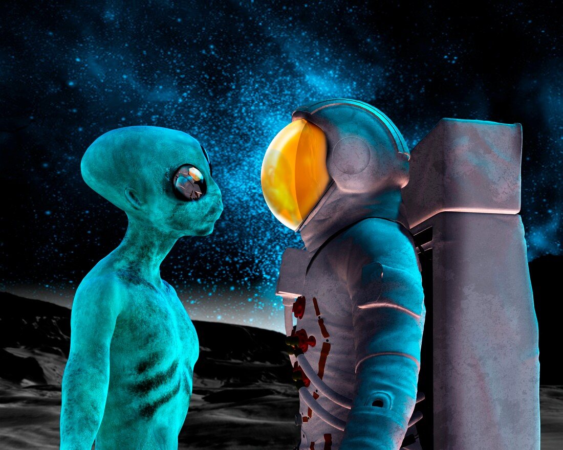 Alien and astronaut,artwork