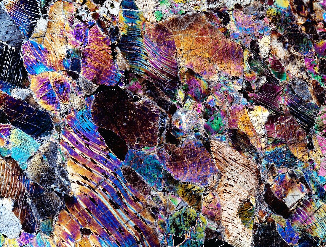 Pyroxenite rock,light micrograph