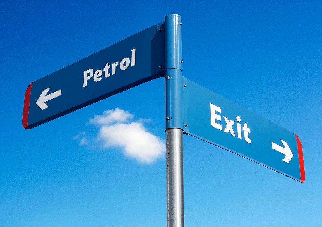 Petrol and exit signs