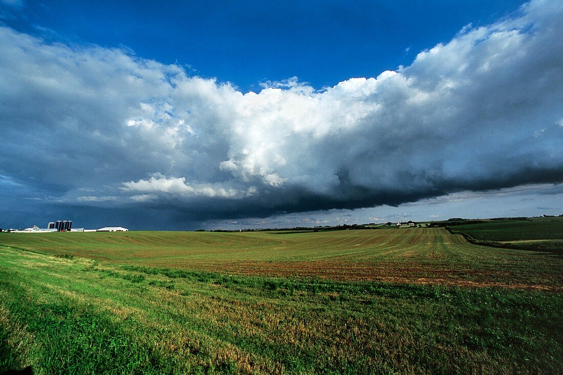 Cold front storm clouds over fields