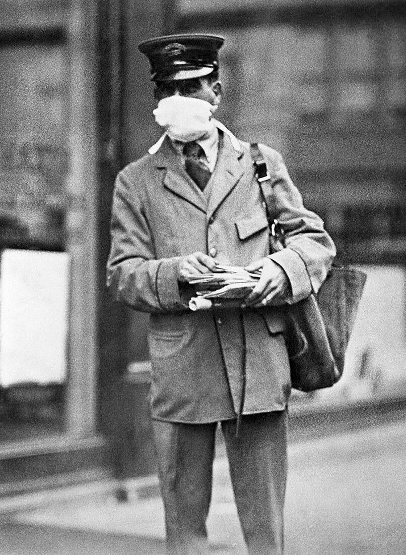 Letter carrier wearing a mask,USA,1918