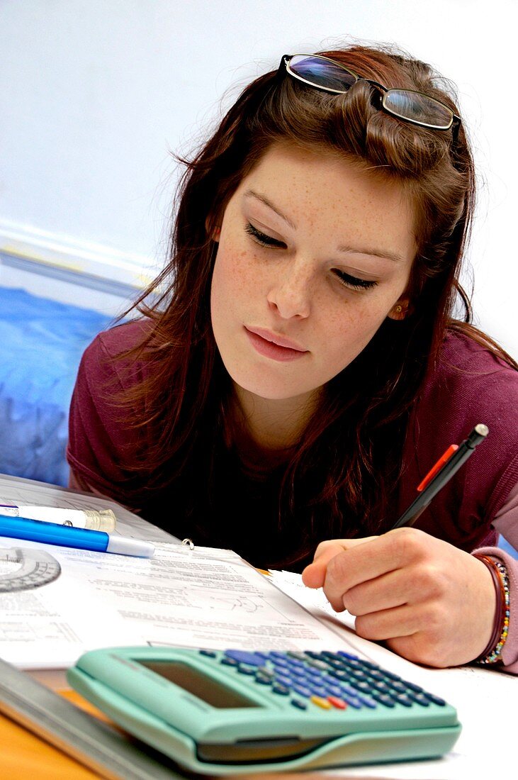 Teenager doing her homework