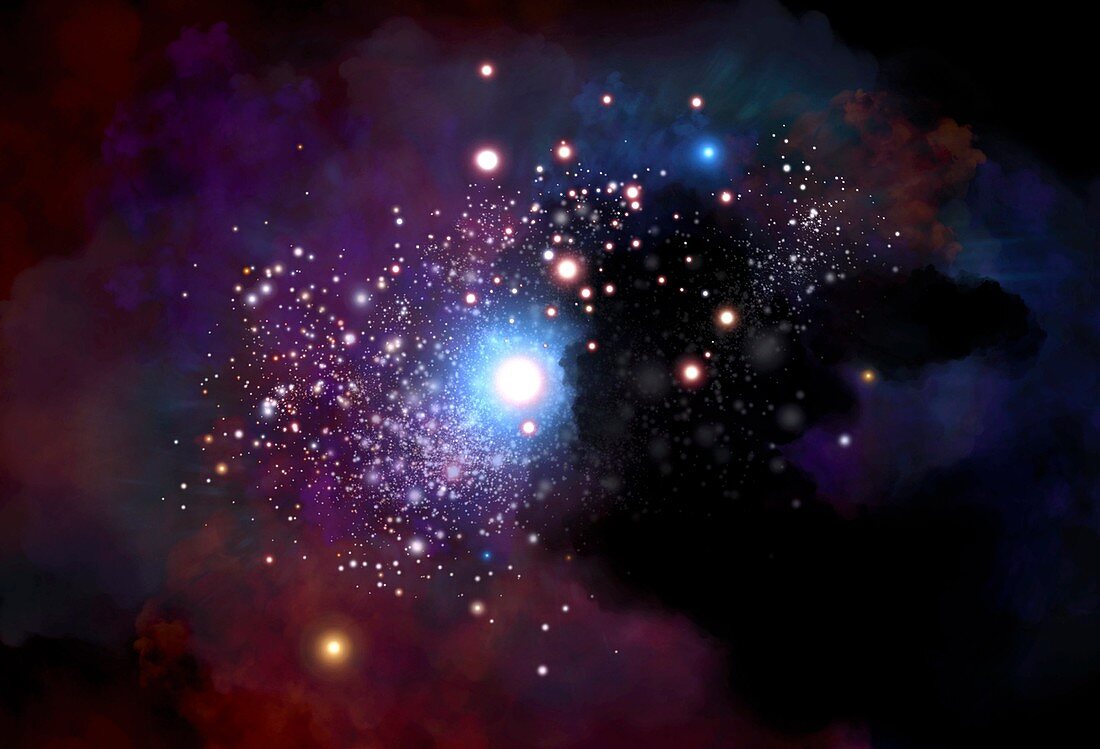 Supernova in a star cluster,artwork