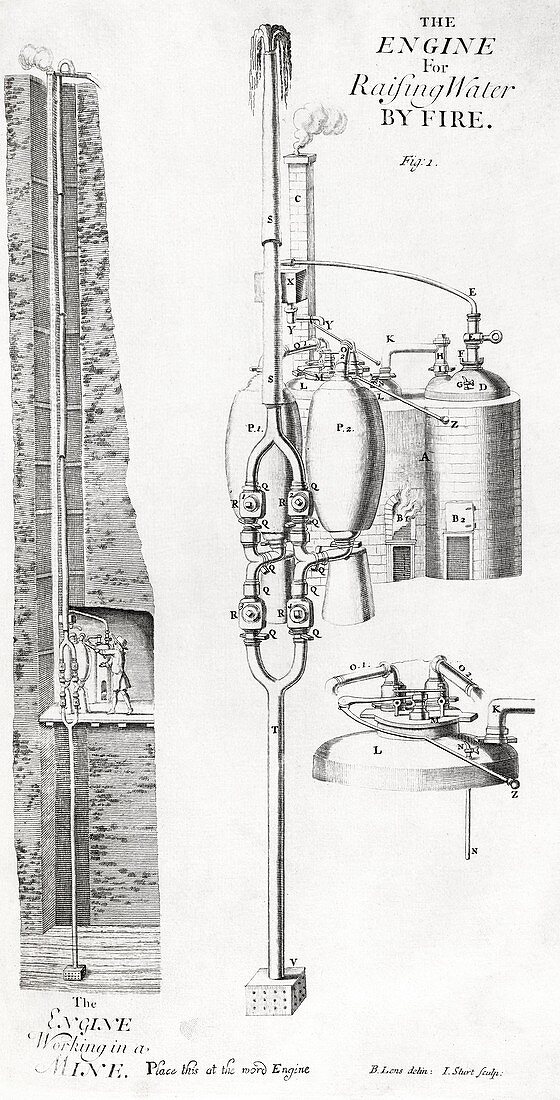 Mining steam engine,18th century artwork