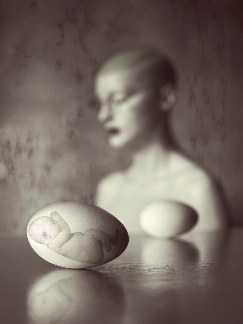 Woman,baby and eggs,conceptual image