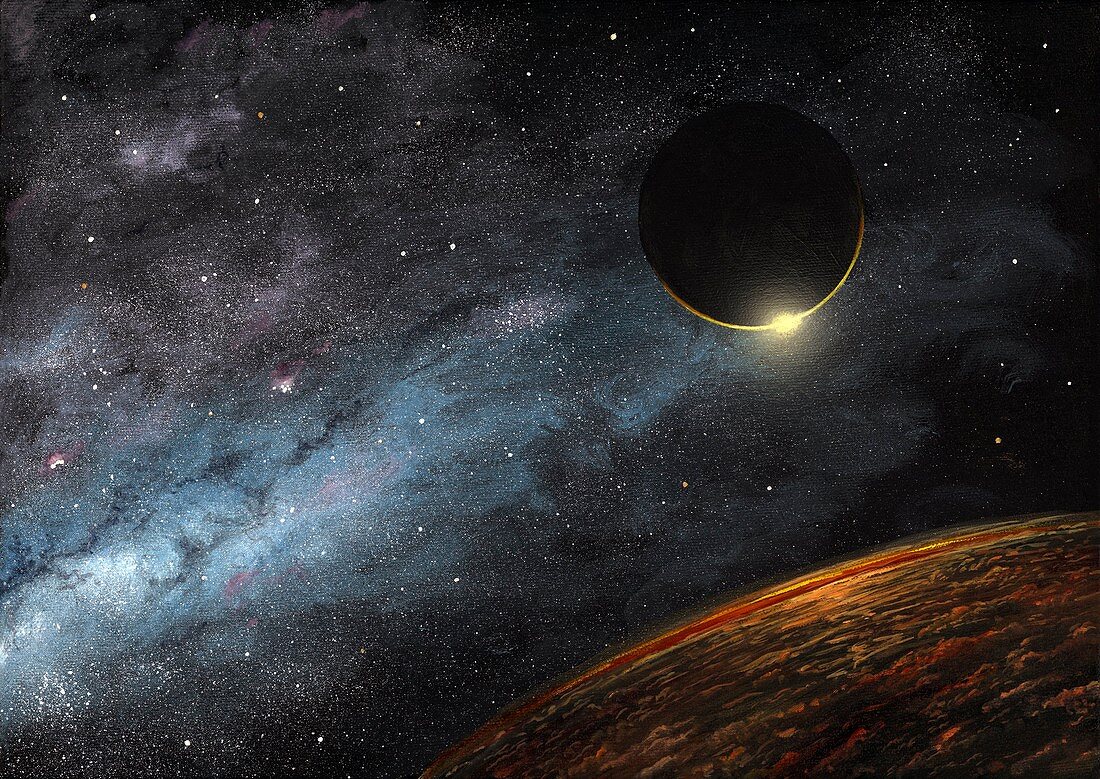 Eclipse over an alien planet,artwork