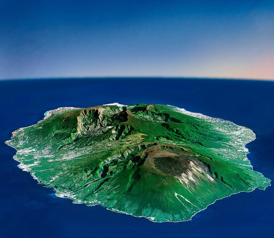 Reunion volcanoes,3D satellite image