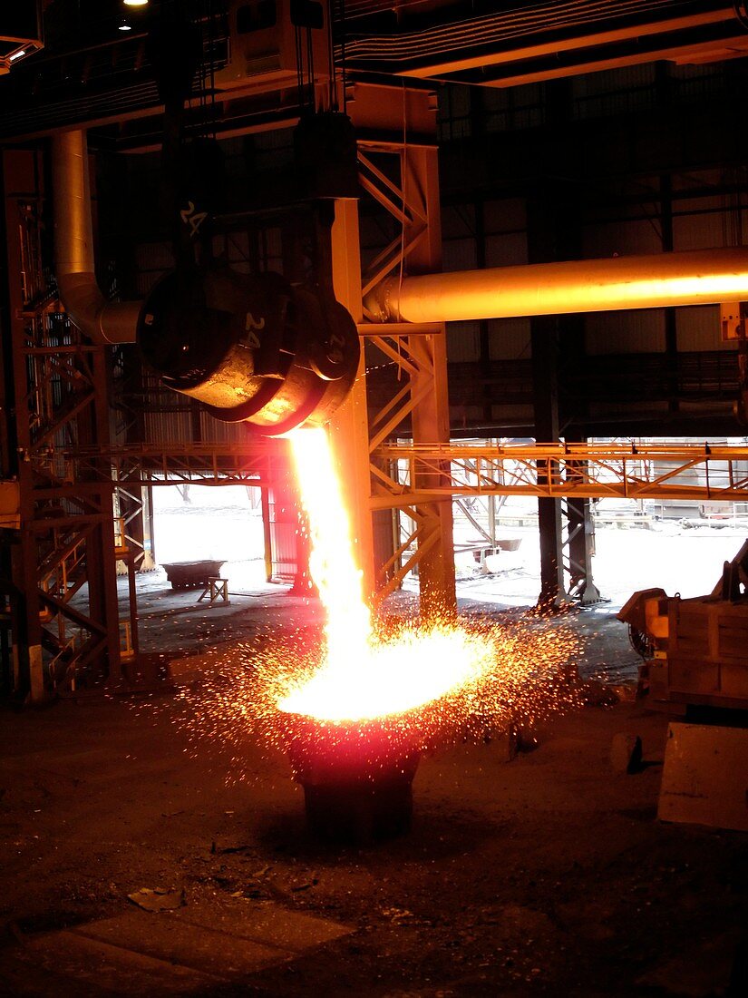 Molten steel slag being poured