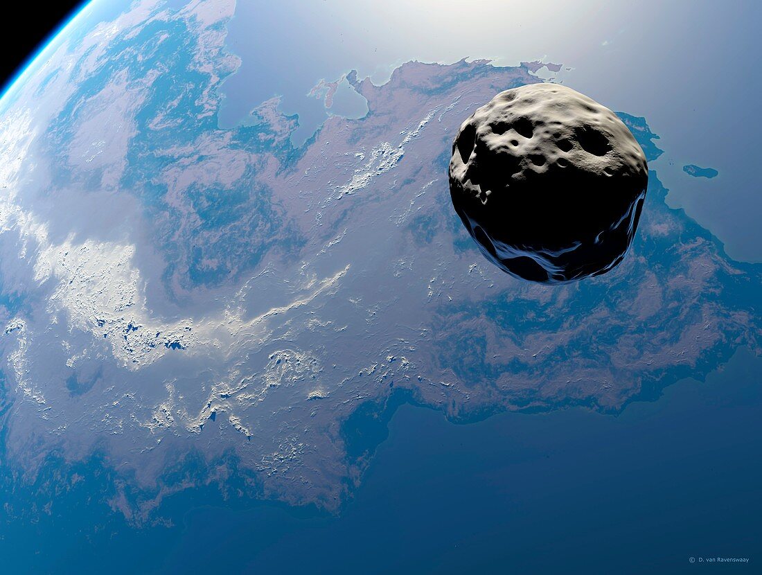 Earth-like planet and asteroid,artwork