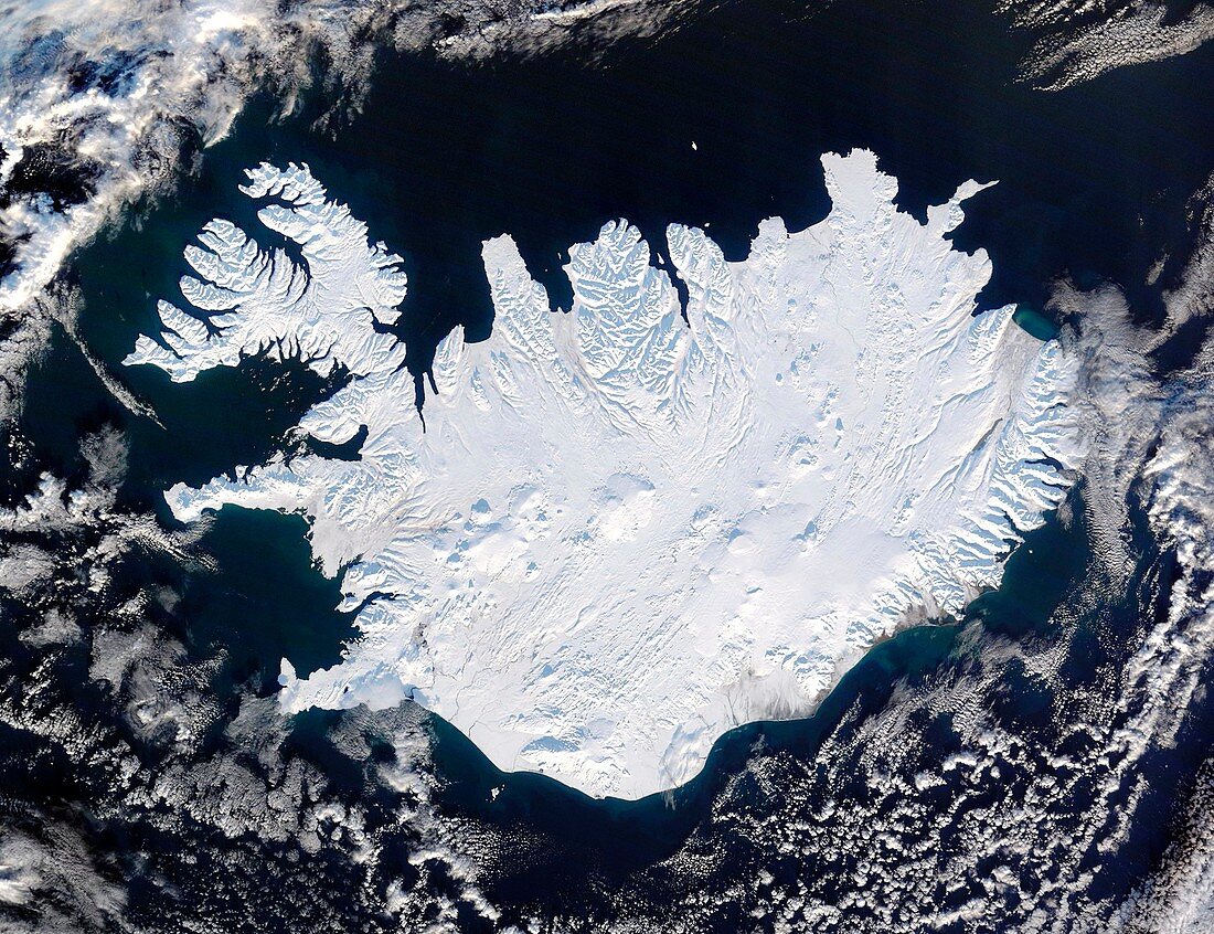 Iceland covered in ice,satellite image