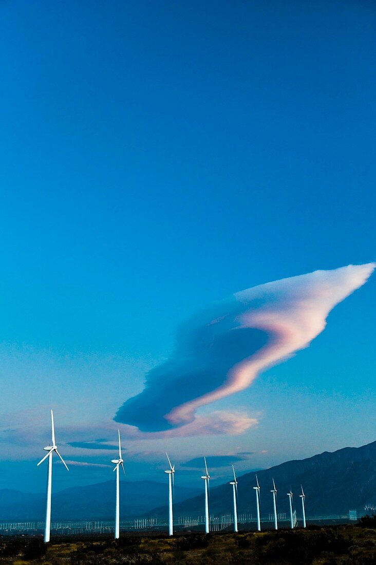 Wind turbines and a lenticular cloud