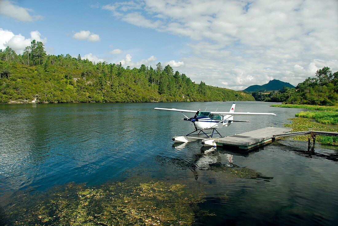 Seaplane moored on a lake,New Zealand