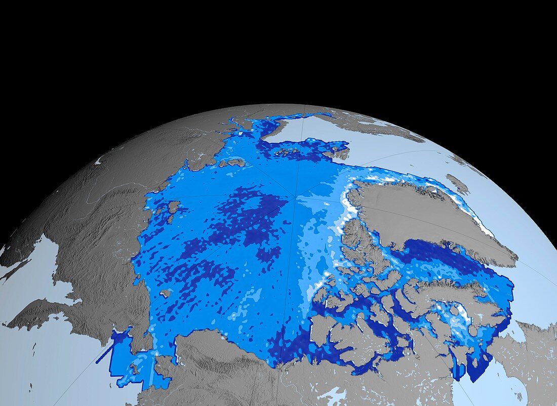 Winter Arctic sea ice thickness,2008