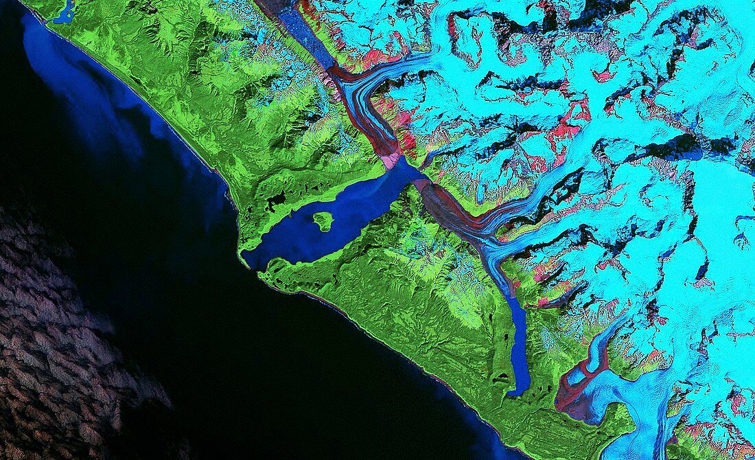 Lituya Bay tsunami damage,Landsat image