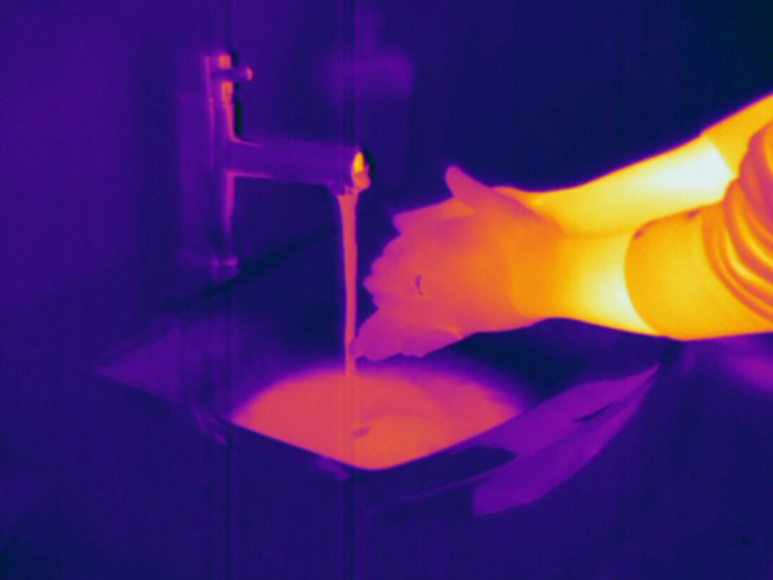 Thermogram,washing hands with hot water