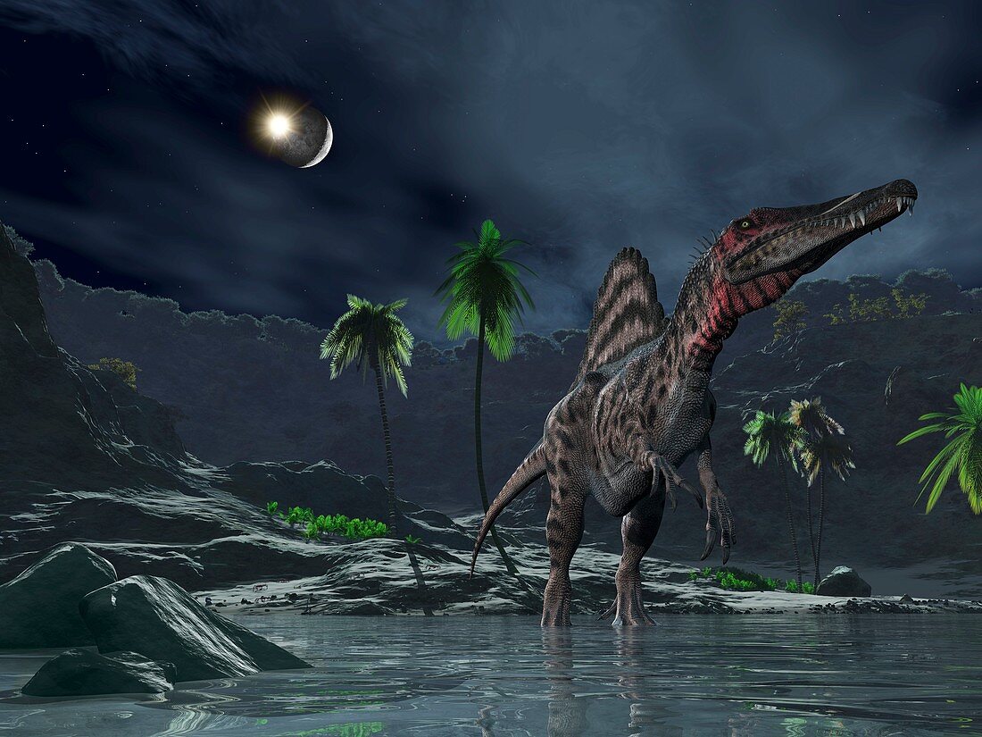 Spinosaurus witnessing a lunar impact