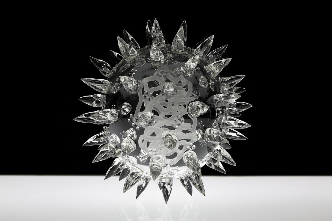 Glass sculpture of a fictional virus