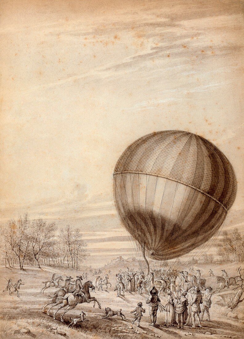 First manned flight of a hydrogen balloon