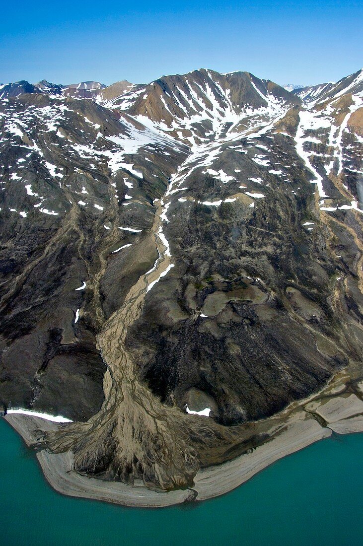 Arctic stream and delta,aerial view