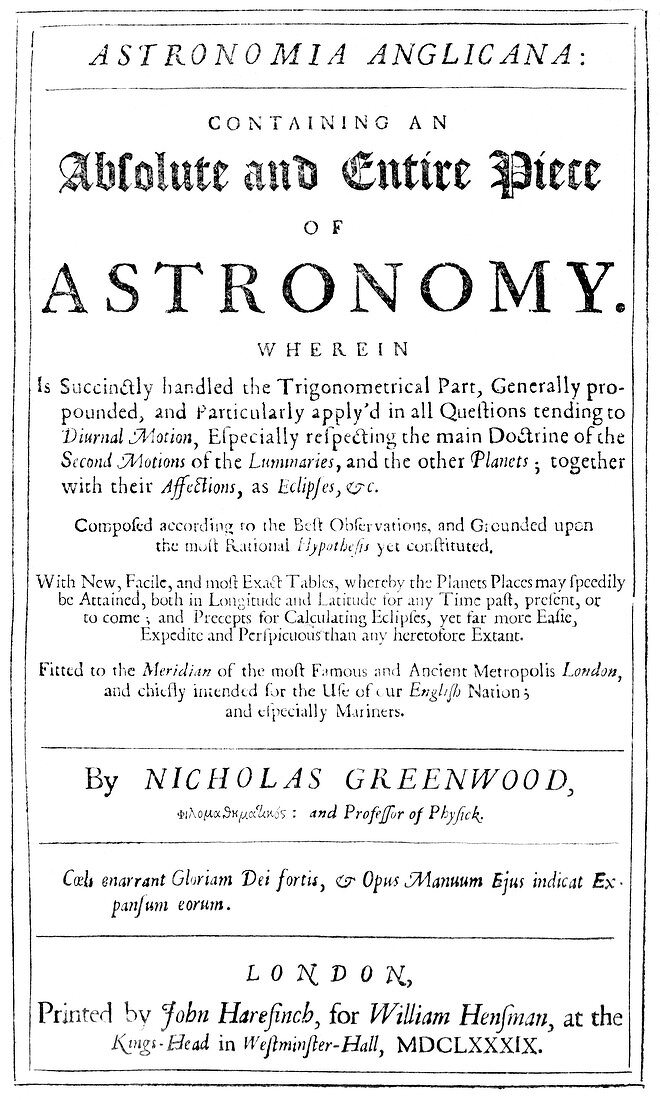 Greenwood's Astronomia Anglicana,1689