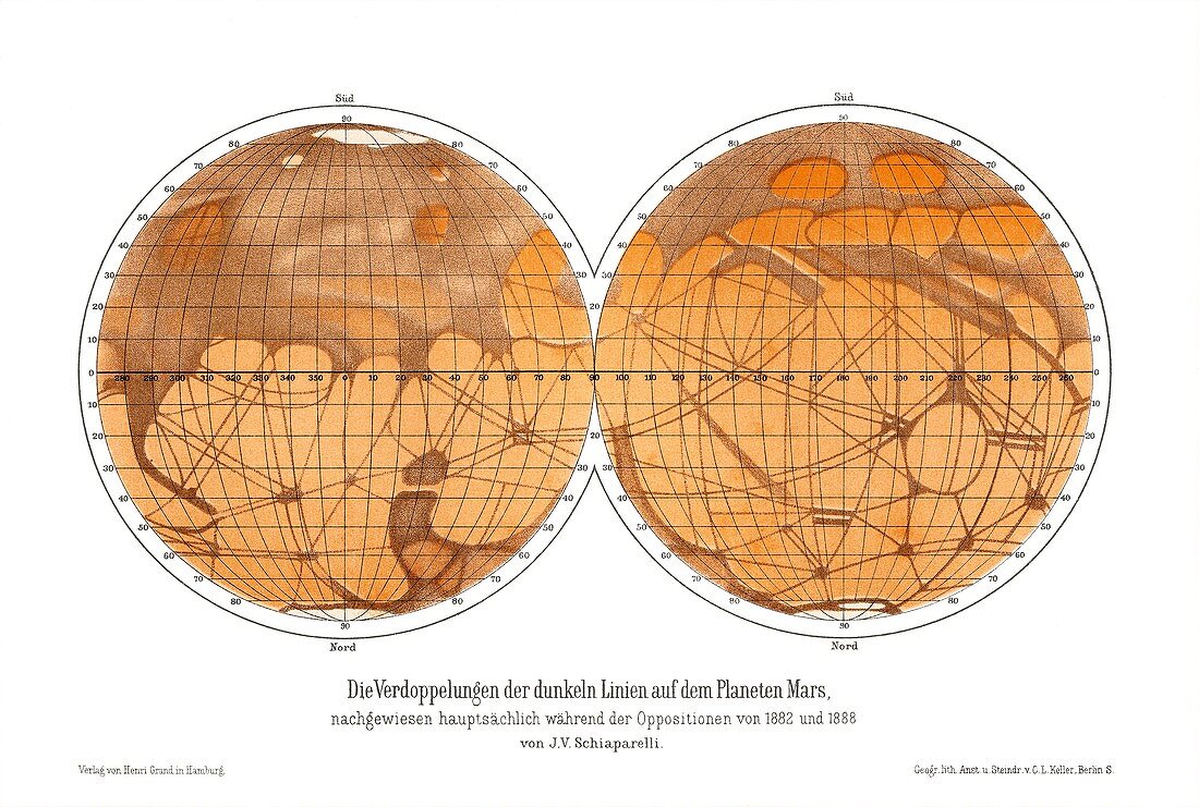 Schiaparelli's map of Mars,1882-1888