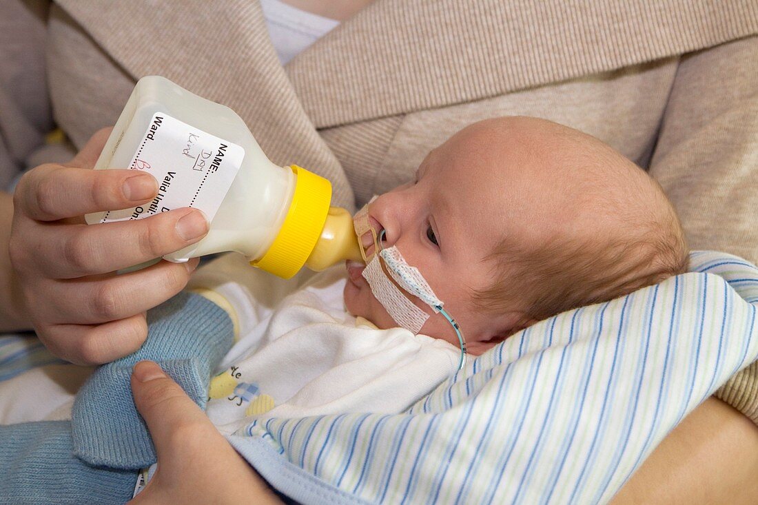 Baby being fed on paediatric ward