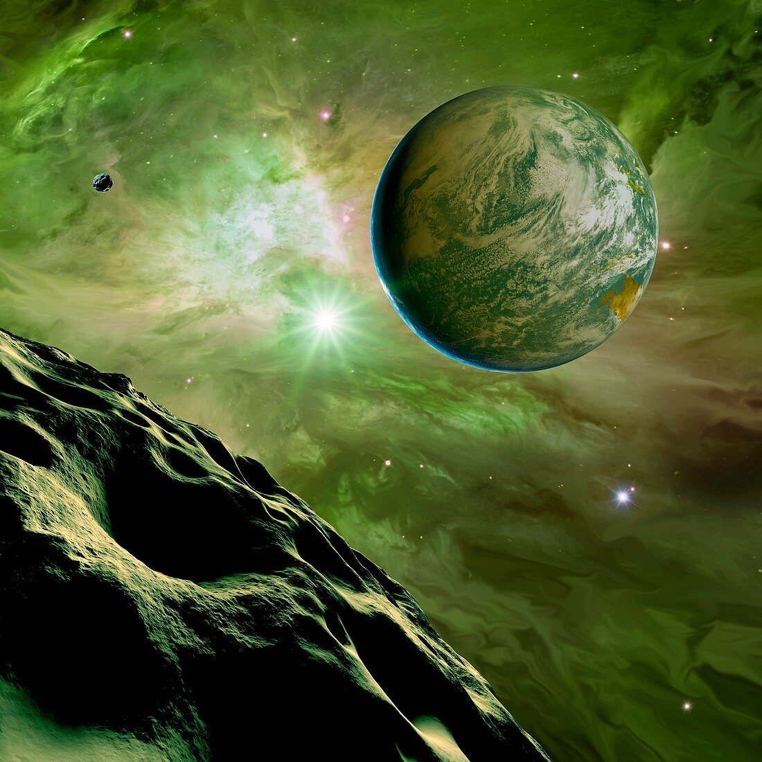 Earthlike planet in Orion Nebula,artwork
