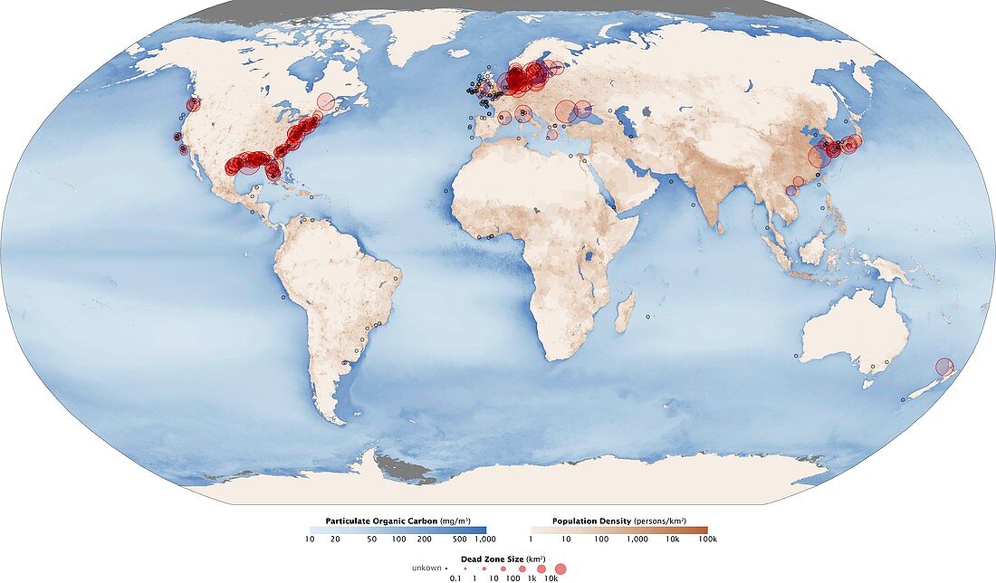 Aquatic dead zones,satellite map