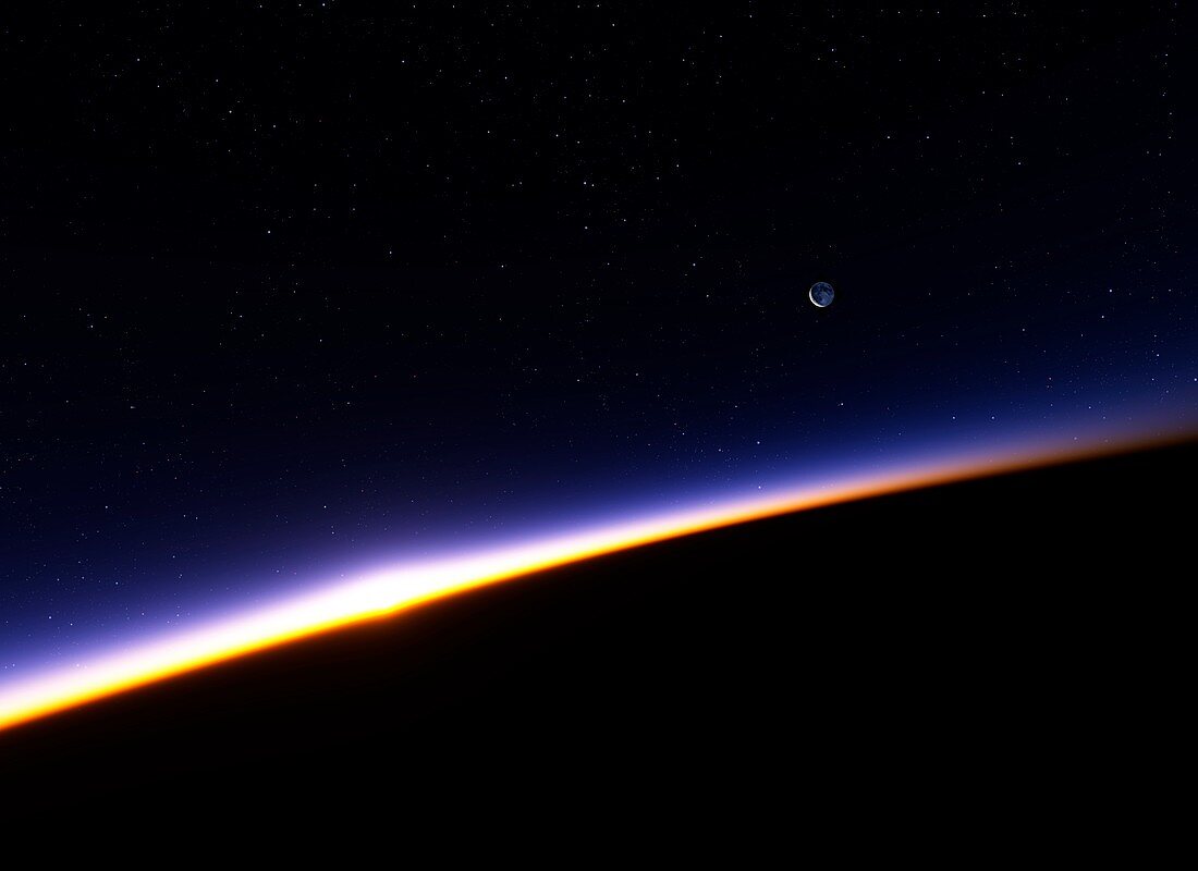Sunset and Moon from orbit,artwork