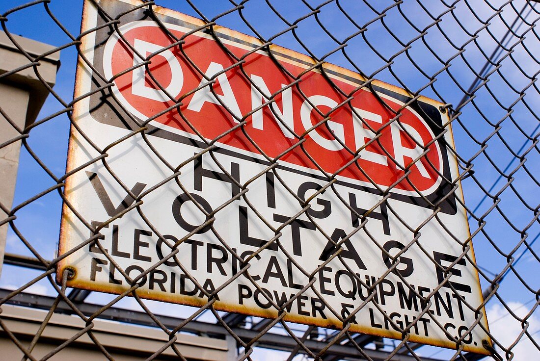 Danger high voltage sign in Cocoa Florida