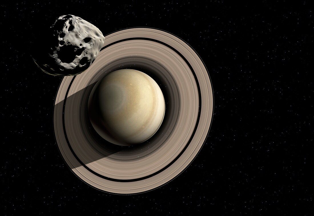 Inactive comet passing Saturn,artwork