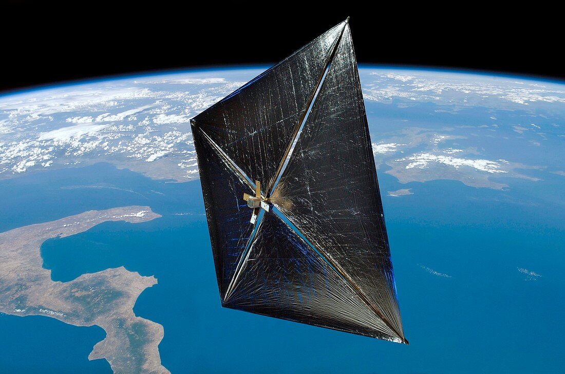 NanoSail-D satellite in orbit,artwork