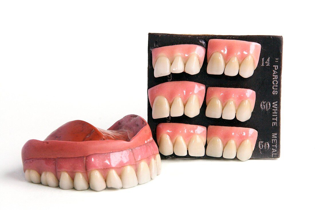 Vulcanite dentures with porcelain teeth