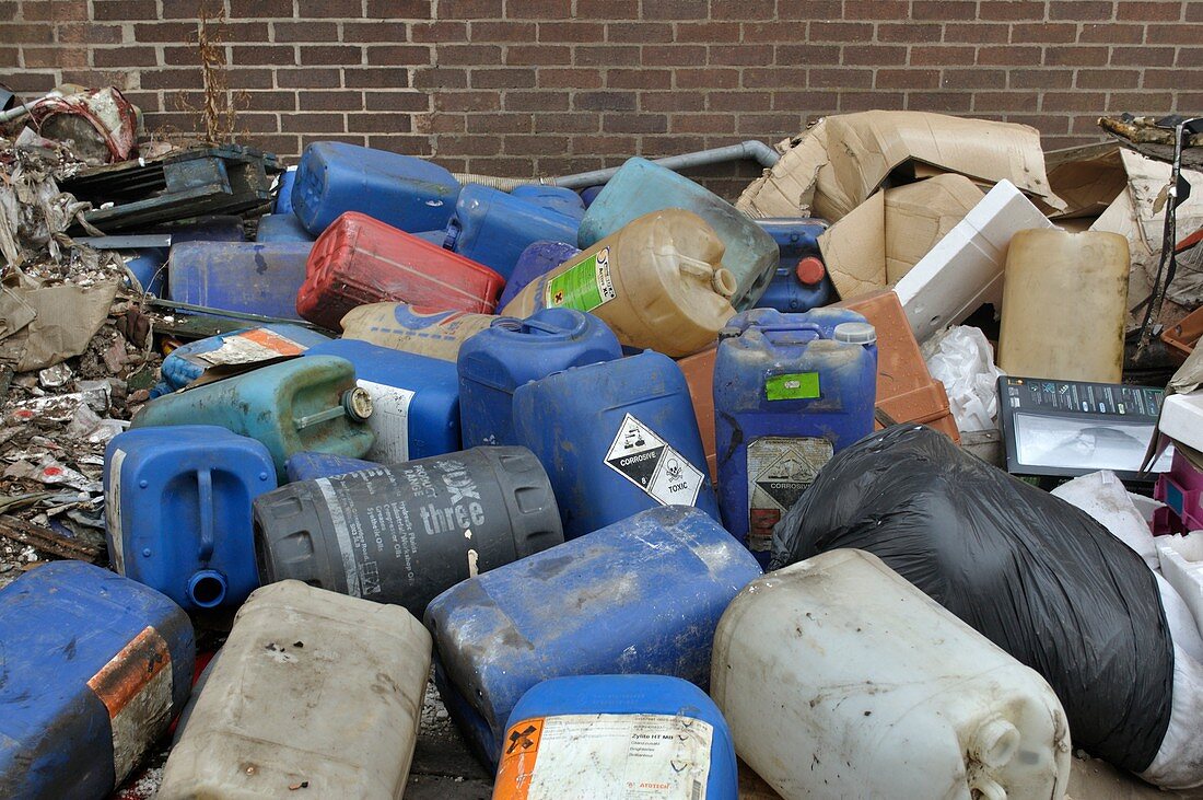 Fly-tipped chemical containers