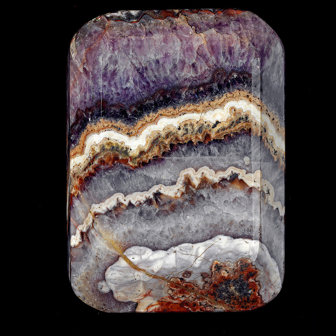 Agate stone with layers of colour