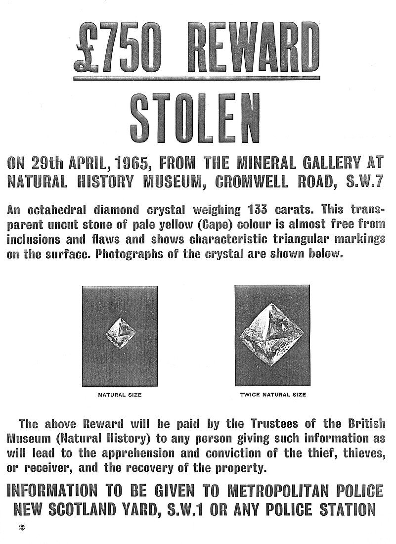 Diamond theft reward poster,April 1965