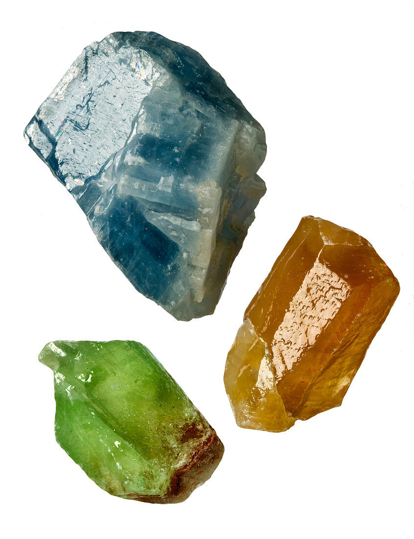 Three calcite crystals