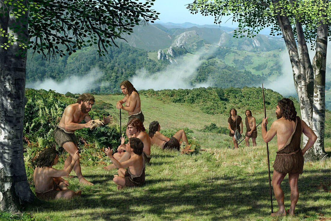 Neanderthals in summer,artwork