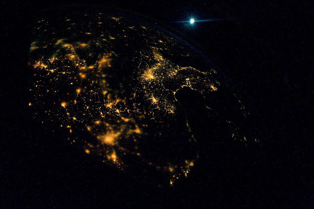 France and moon at night from space