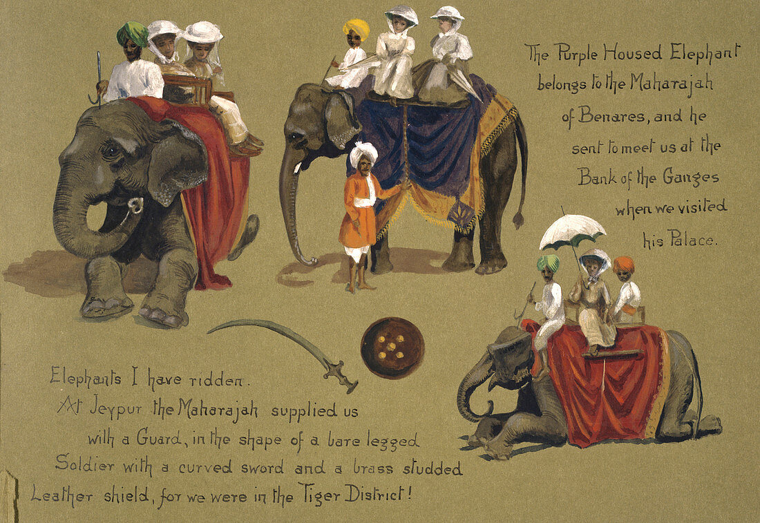 Riding on elephants,early 20th century