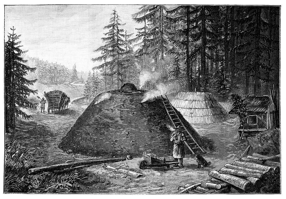 Charcoal production,19th century
