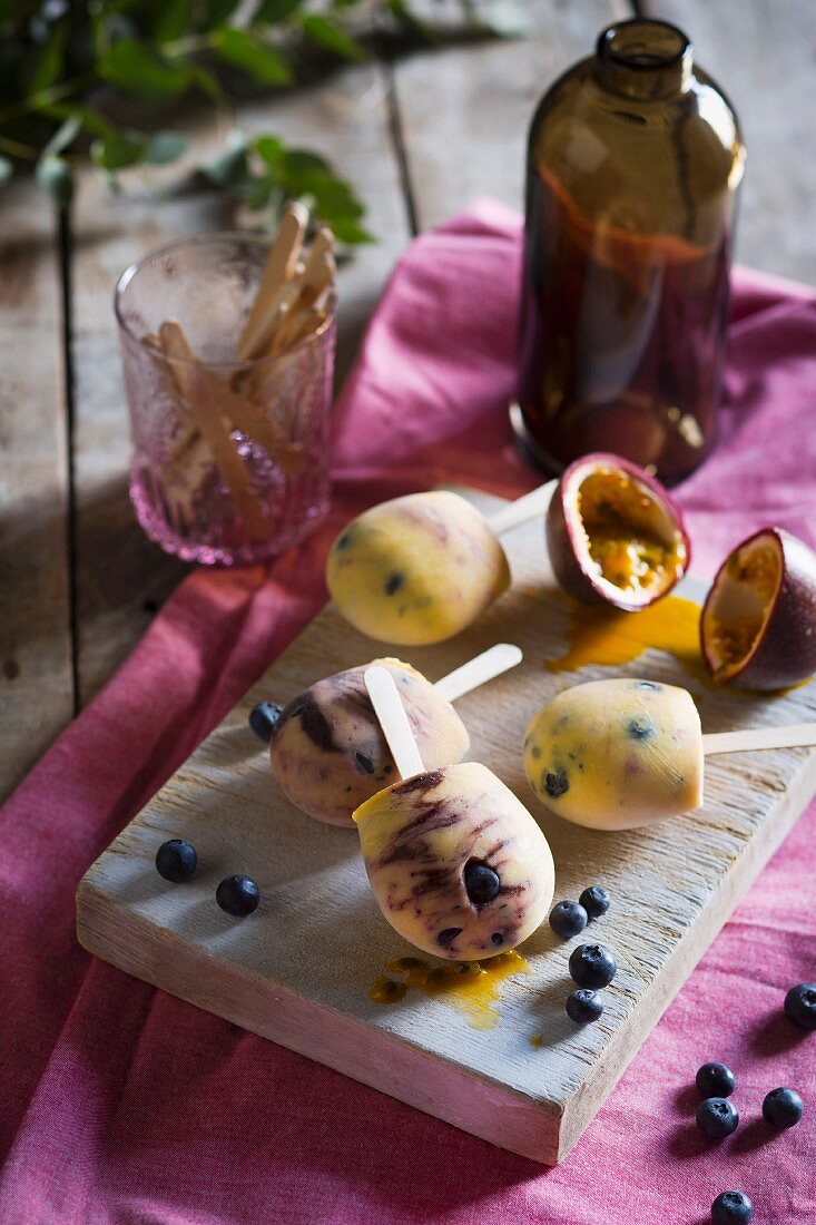 Blueberry and passion fruit ice cream