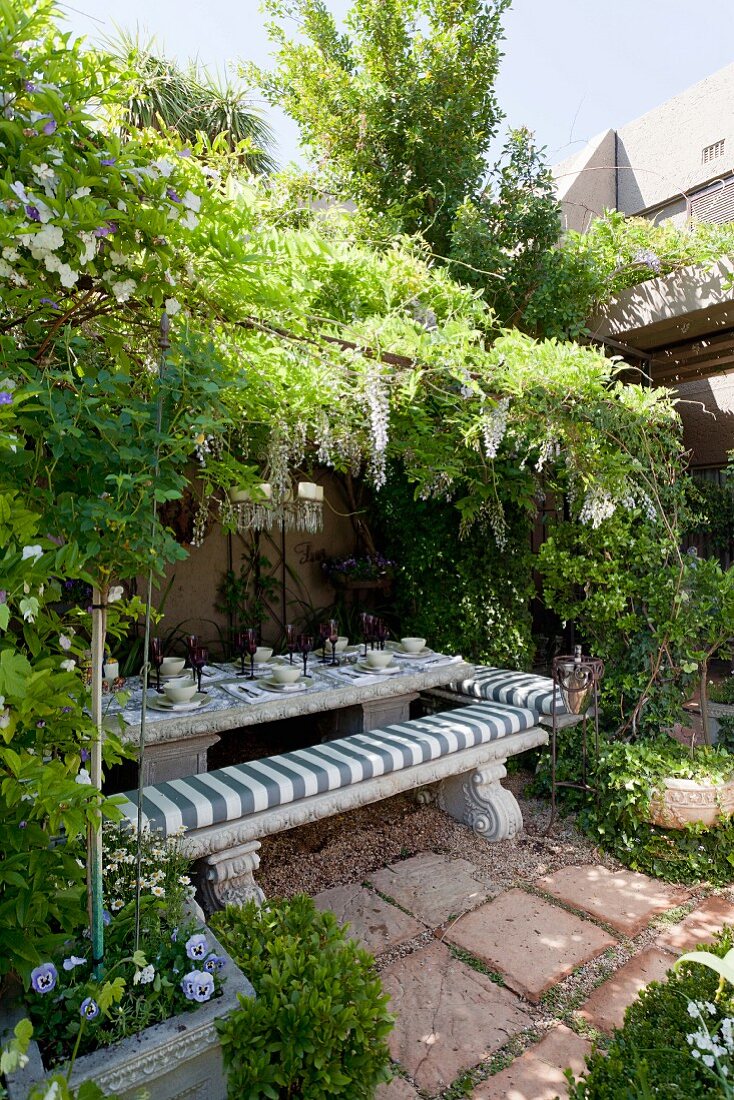 Garden table set for family celebration