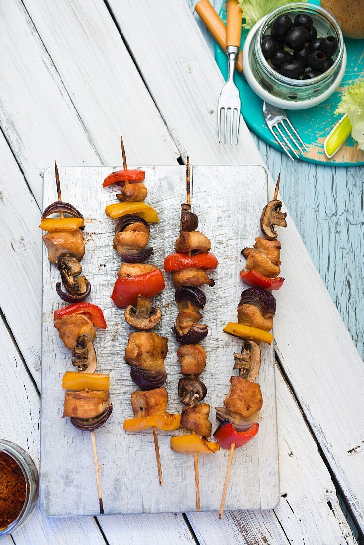 Grilled skewers with vegetables and mushrooms
